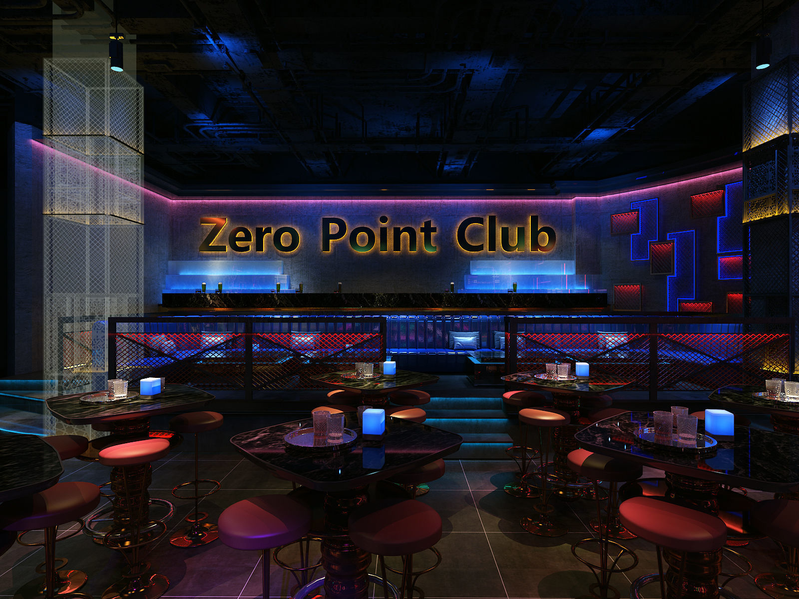 nightclub interior of with neon lights 3D model_2