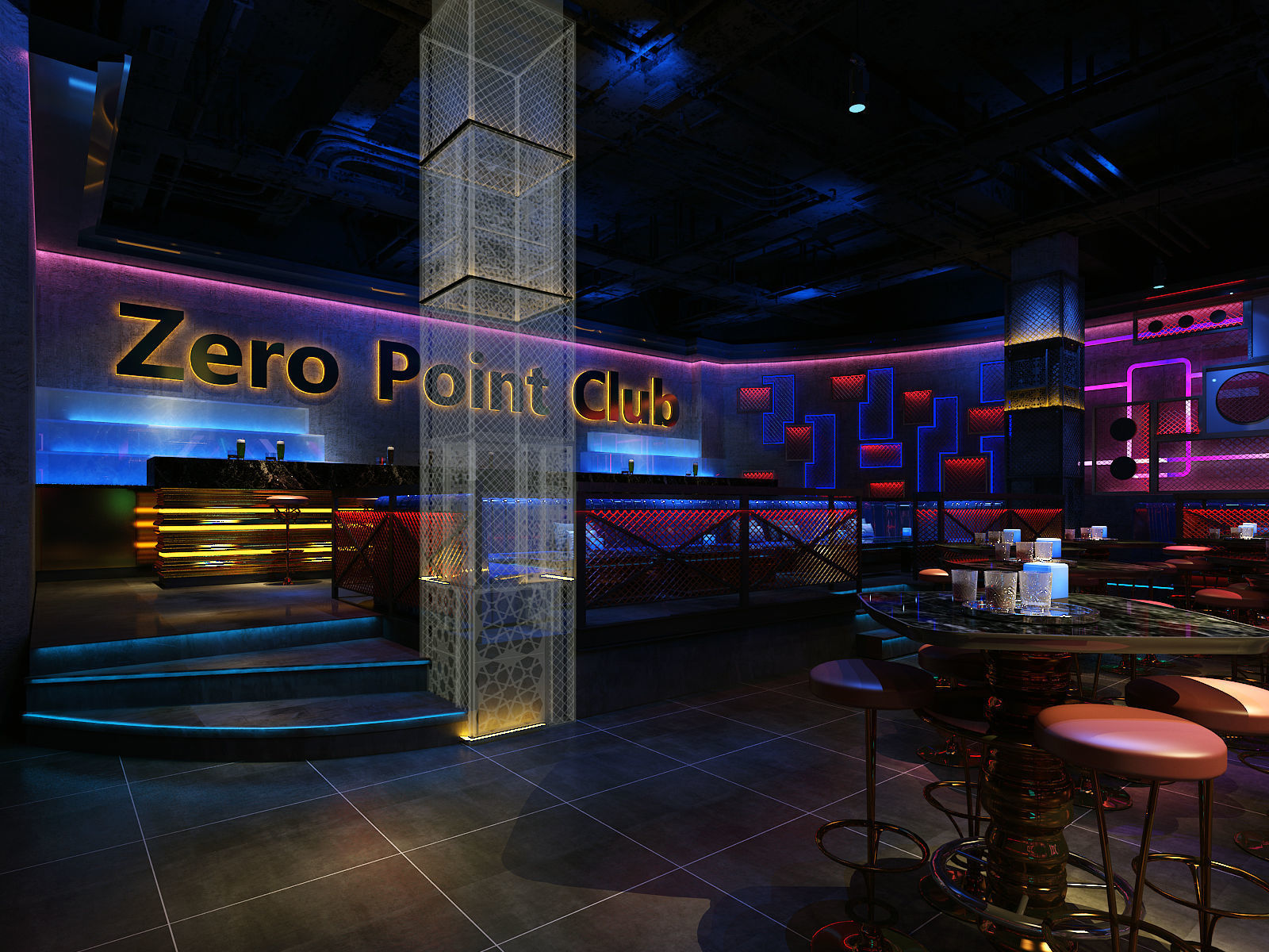 nightclub interior of with neon lights 3D model_3