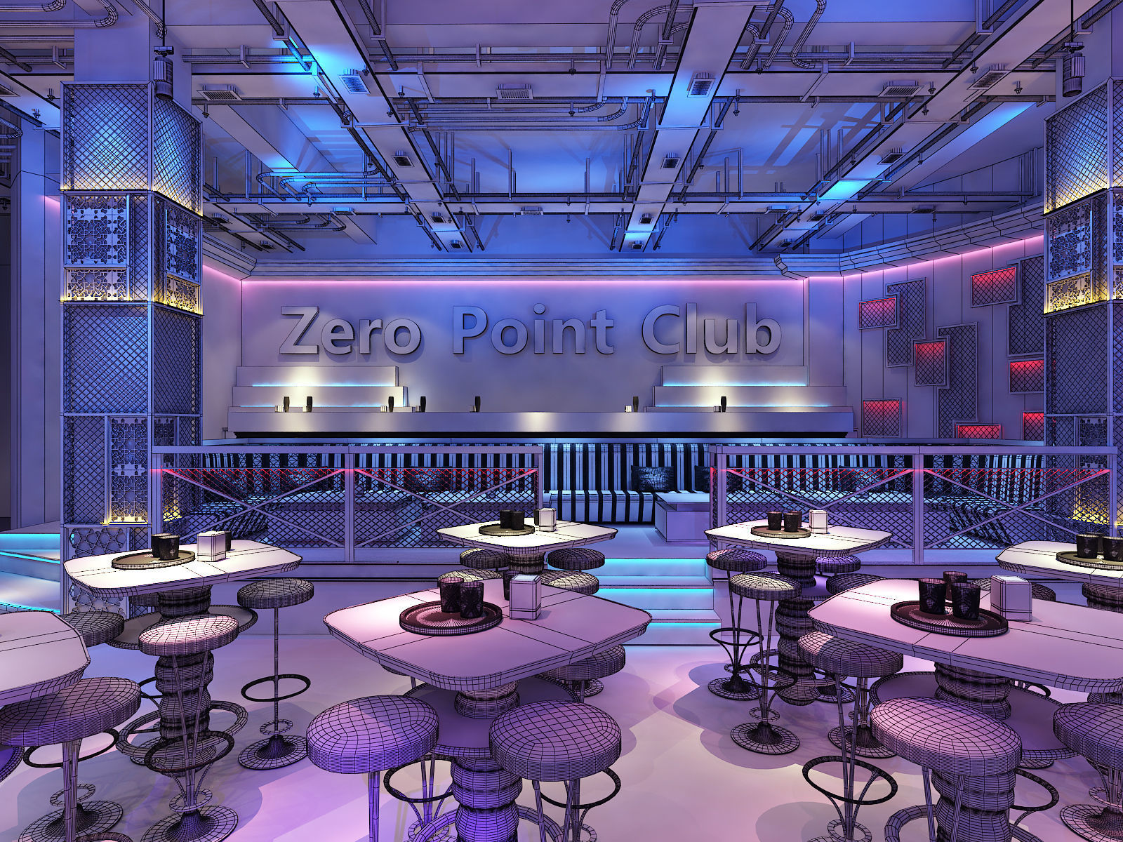 nightclub interior of with neon lights 3D model_7