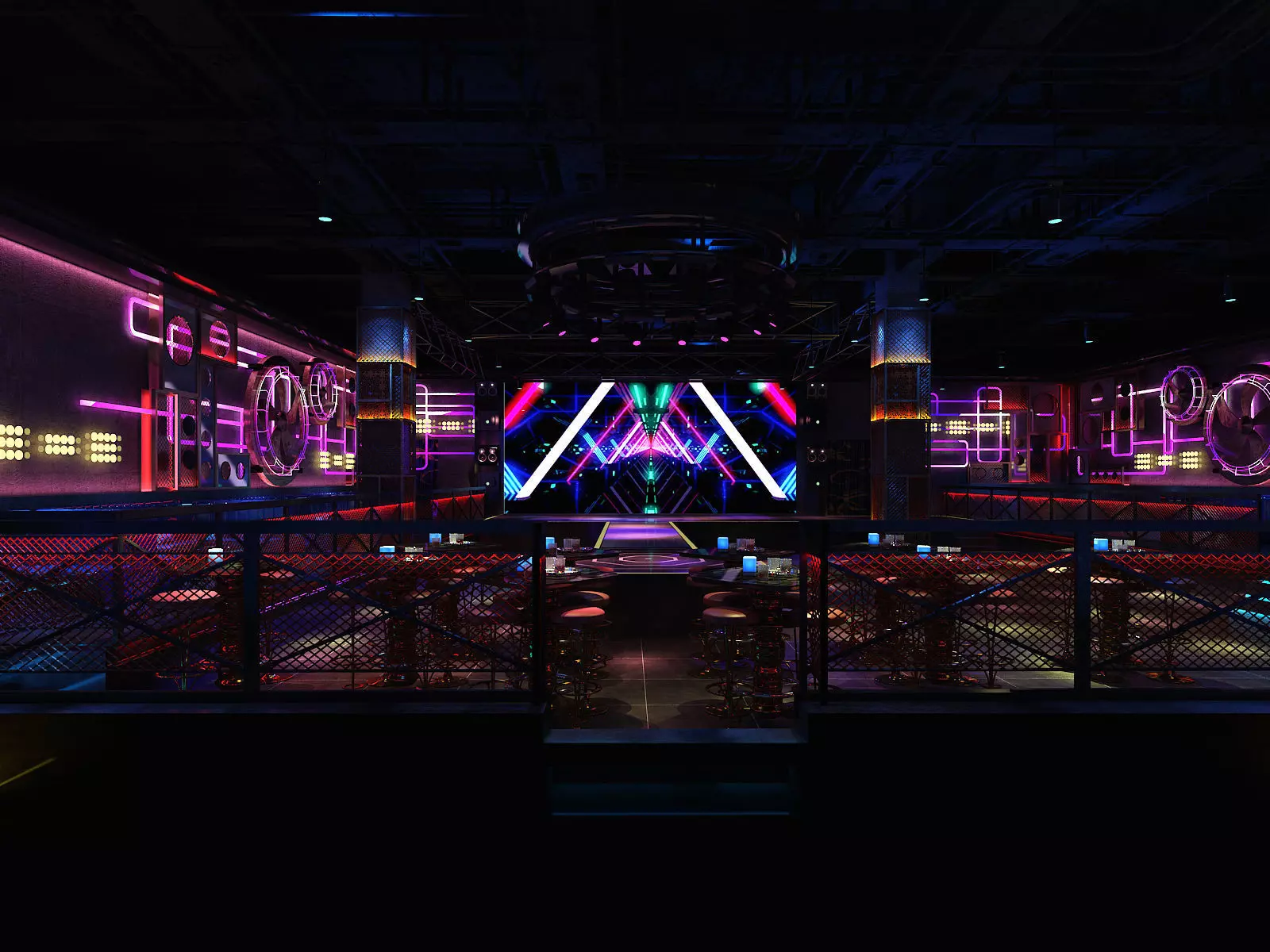nightclub interior of with neon lights 3D model_0