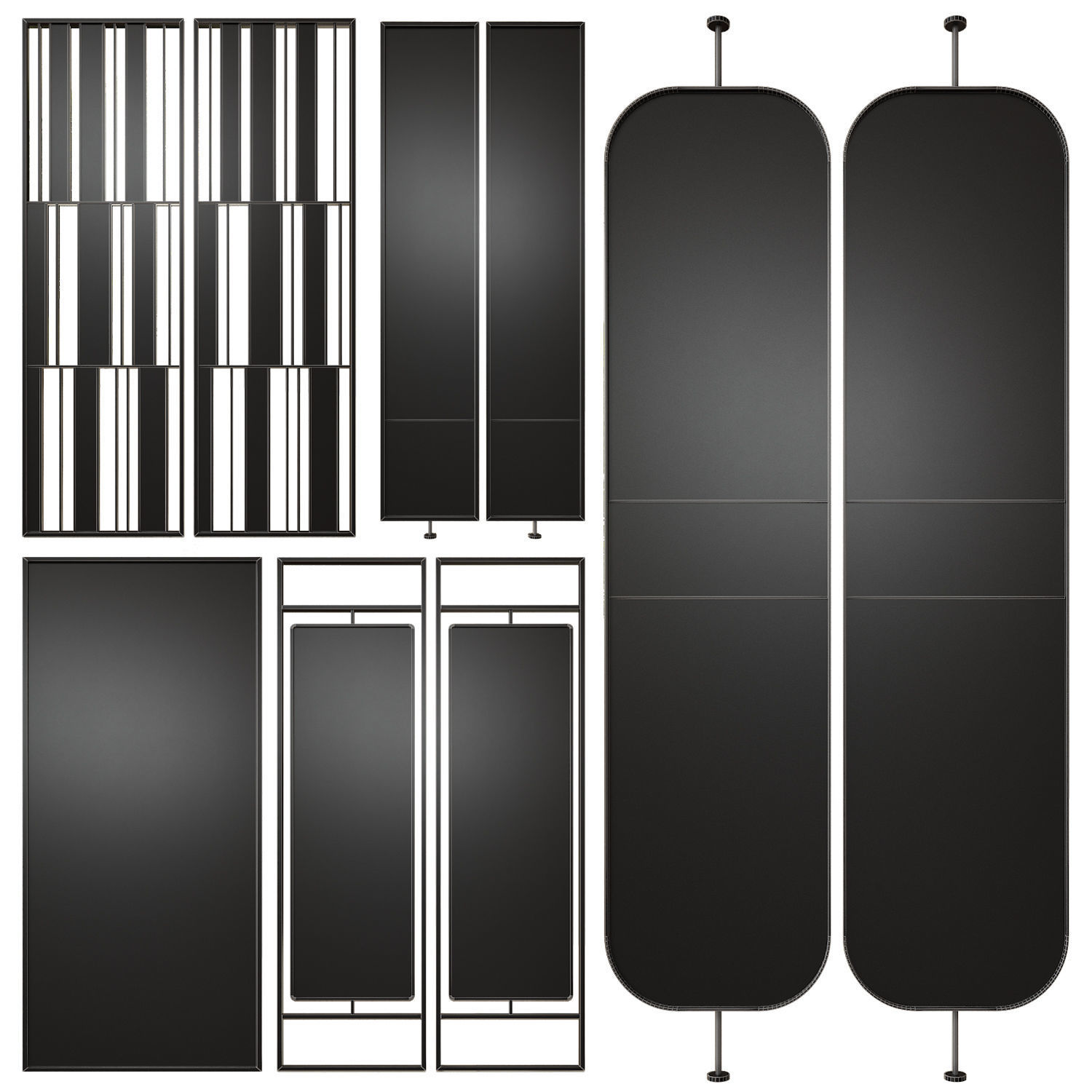 Partition 2 pair of mirrors hanging on wall 3D model_5