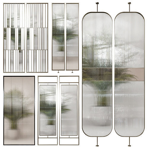 Partition 2 pair of mirrors hanging on wall 3D model