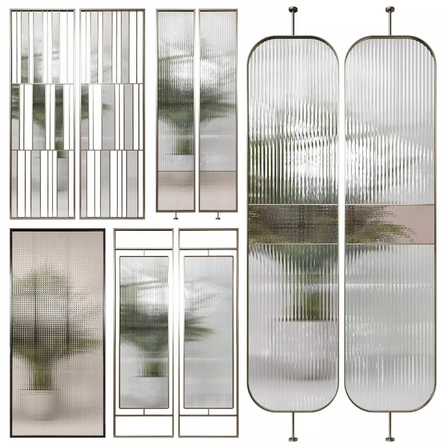 Partition 2 pair of mirrors hanging on wall 3D model_0