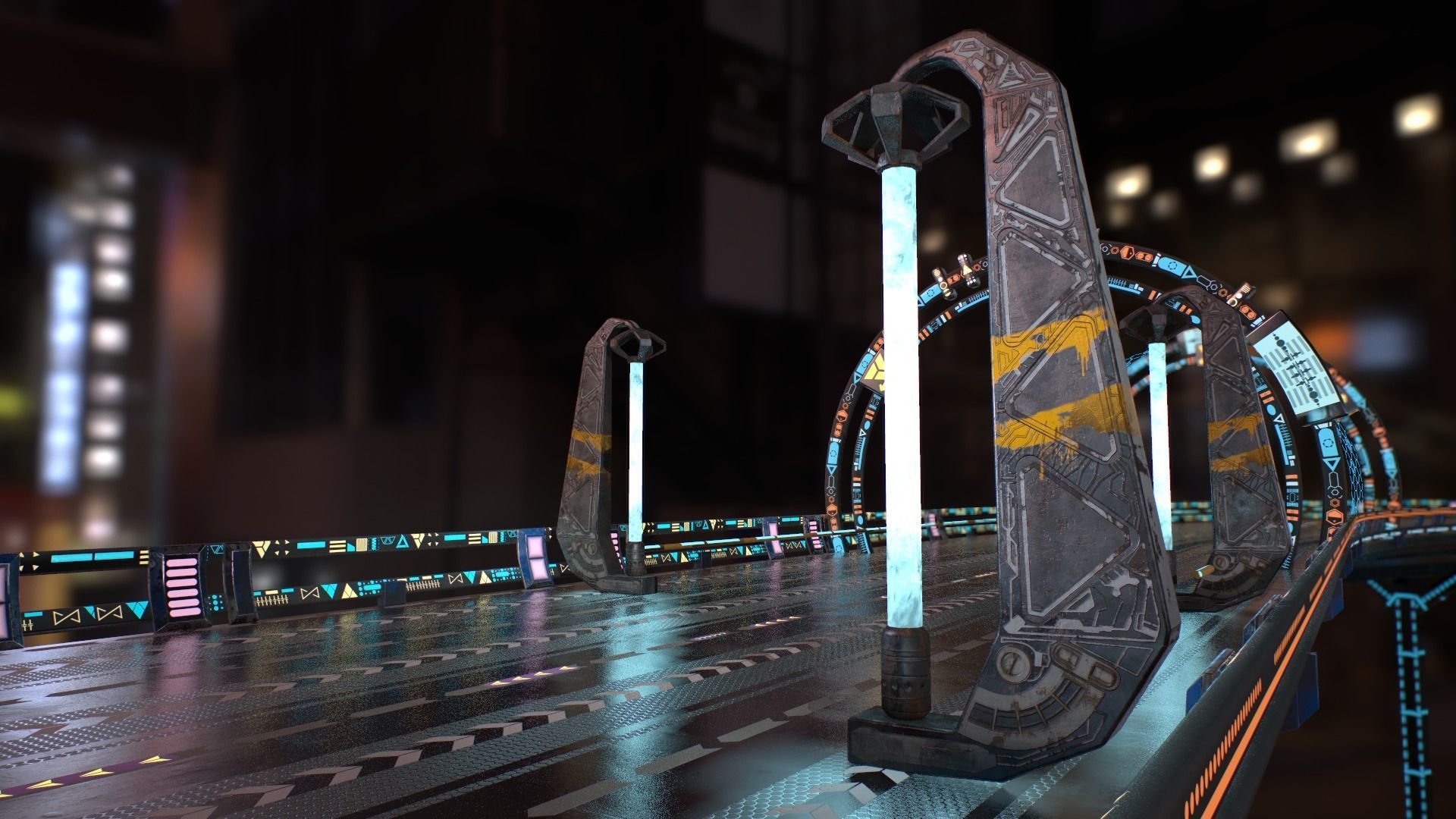 Sci Fi - Cyberpunk Street Light Low-poly 3D model_11