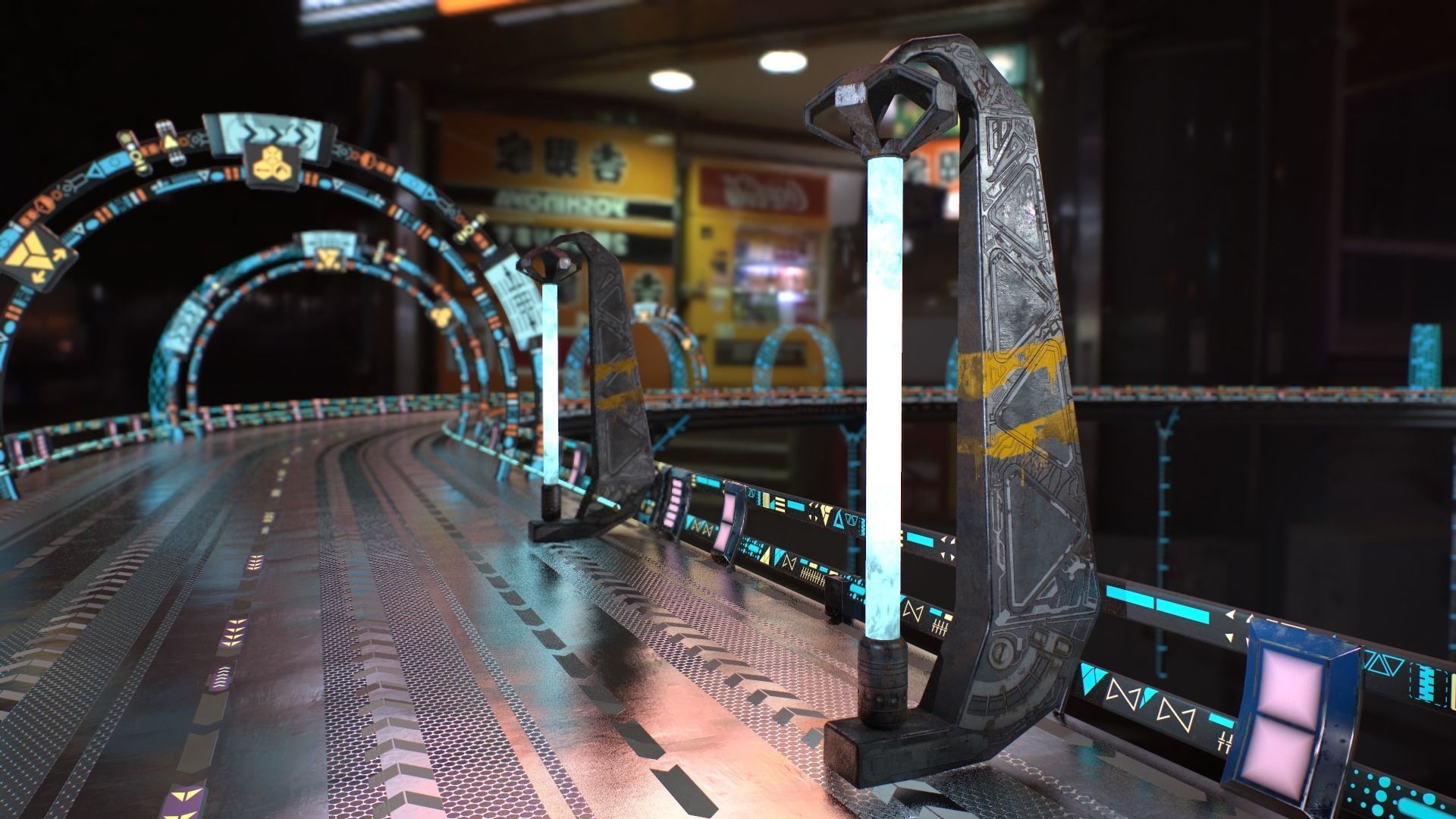 Sci Fi - Cyberpunk Street Light Low-poly 3D model_7