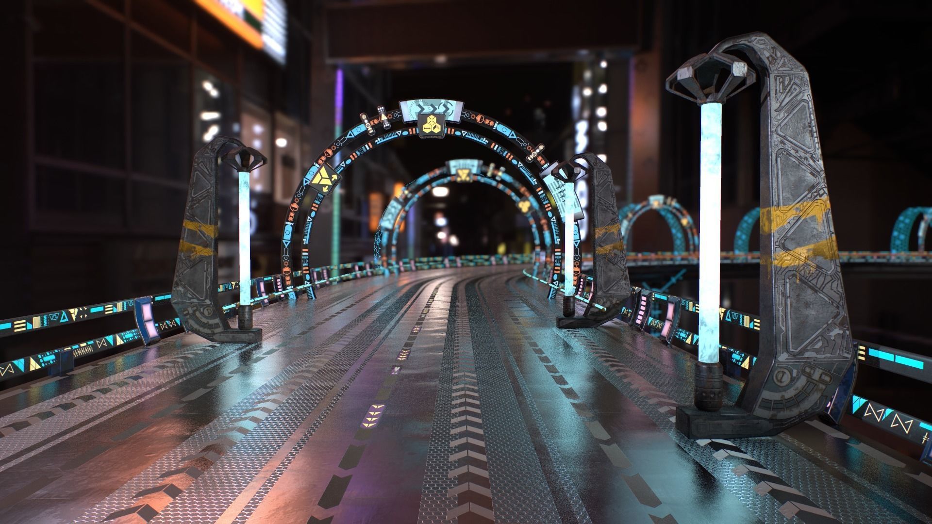 Sci Fi - Cyberpunk Street Light Low-poly 3D model_9