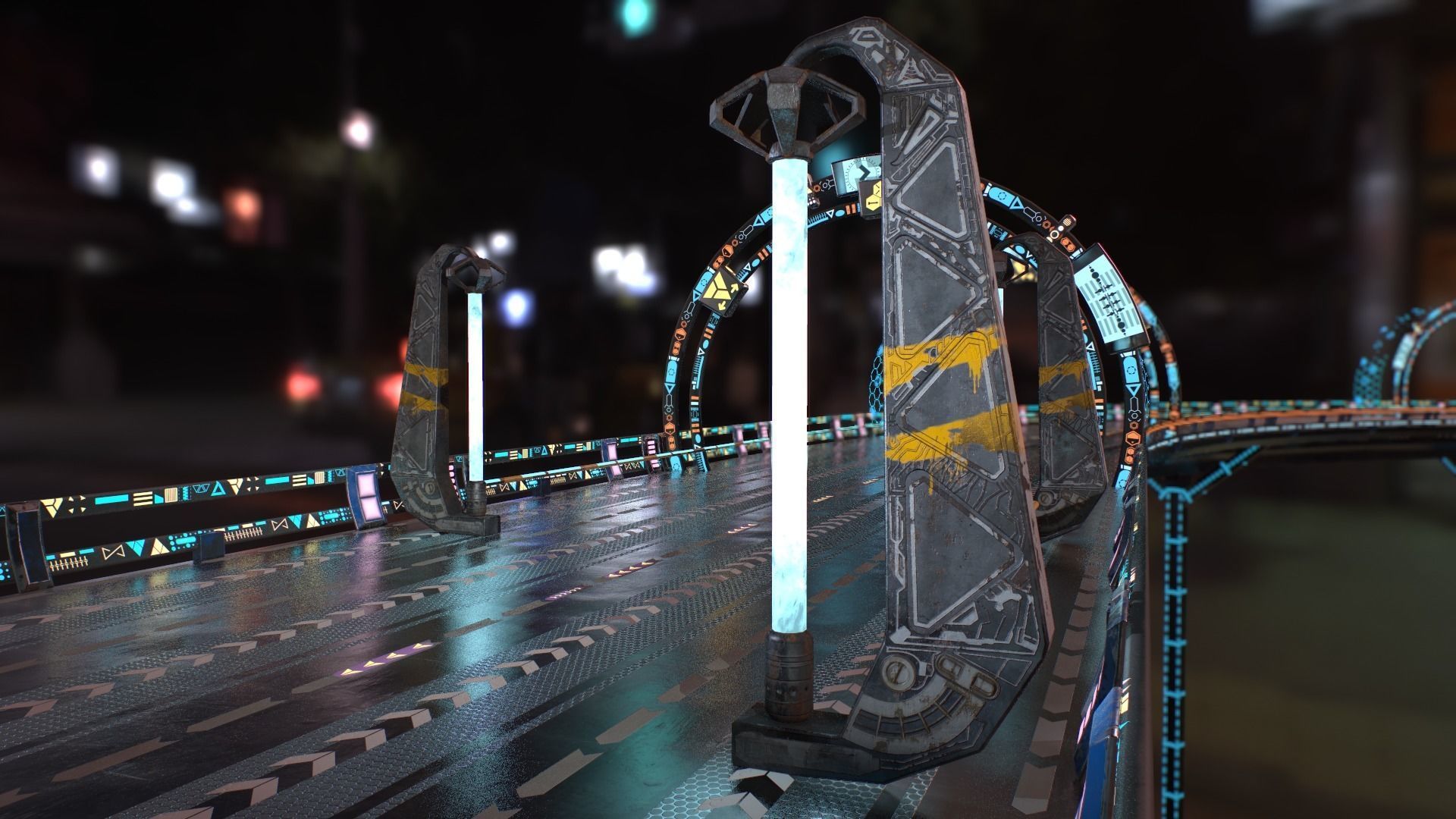 Sci Fi - Cyberpunk Street Light Low-poly 3D model_12