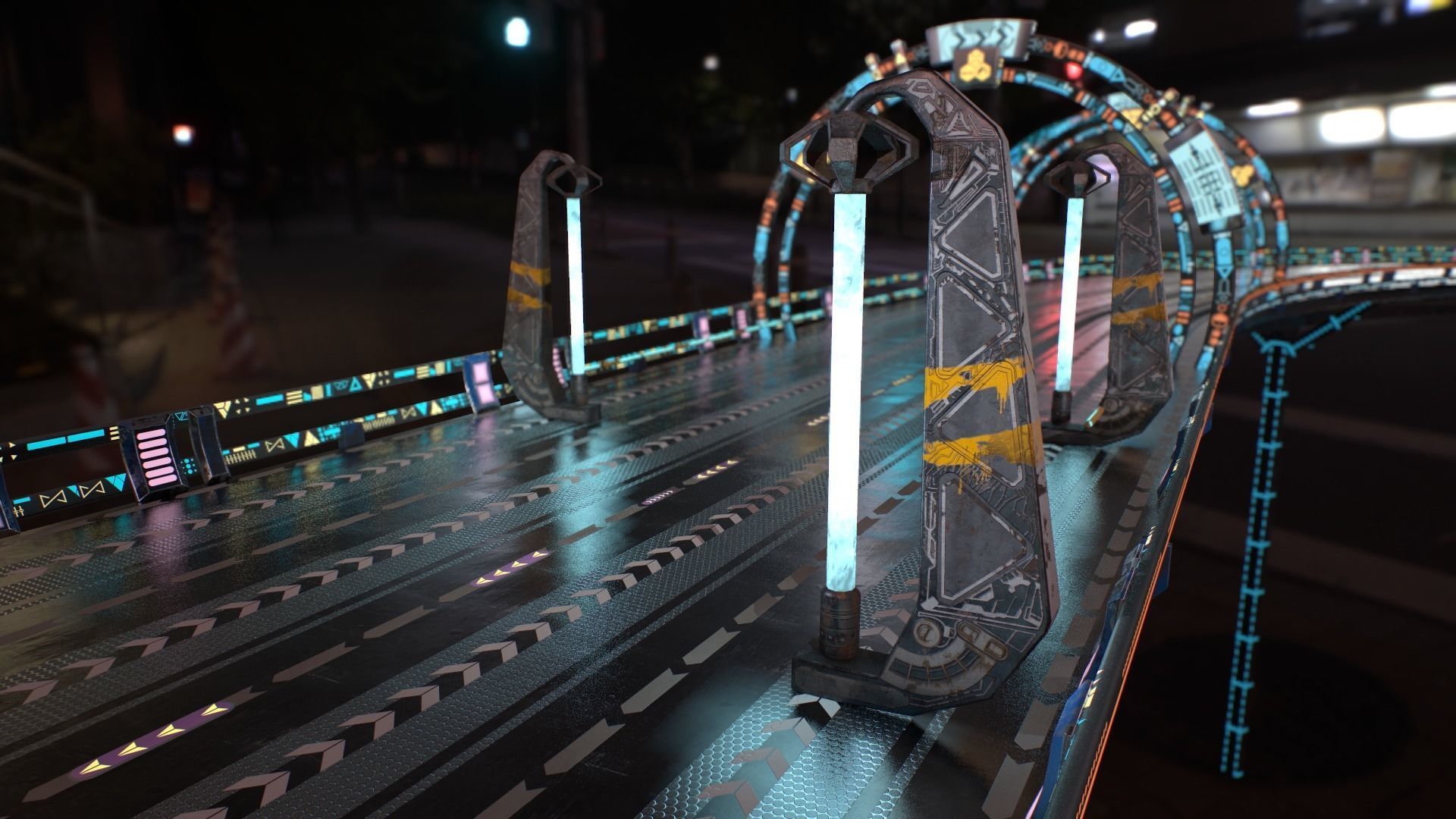 Sci Fi - Cyberpunk Street Light Low-poly 3D model_8