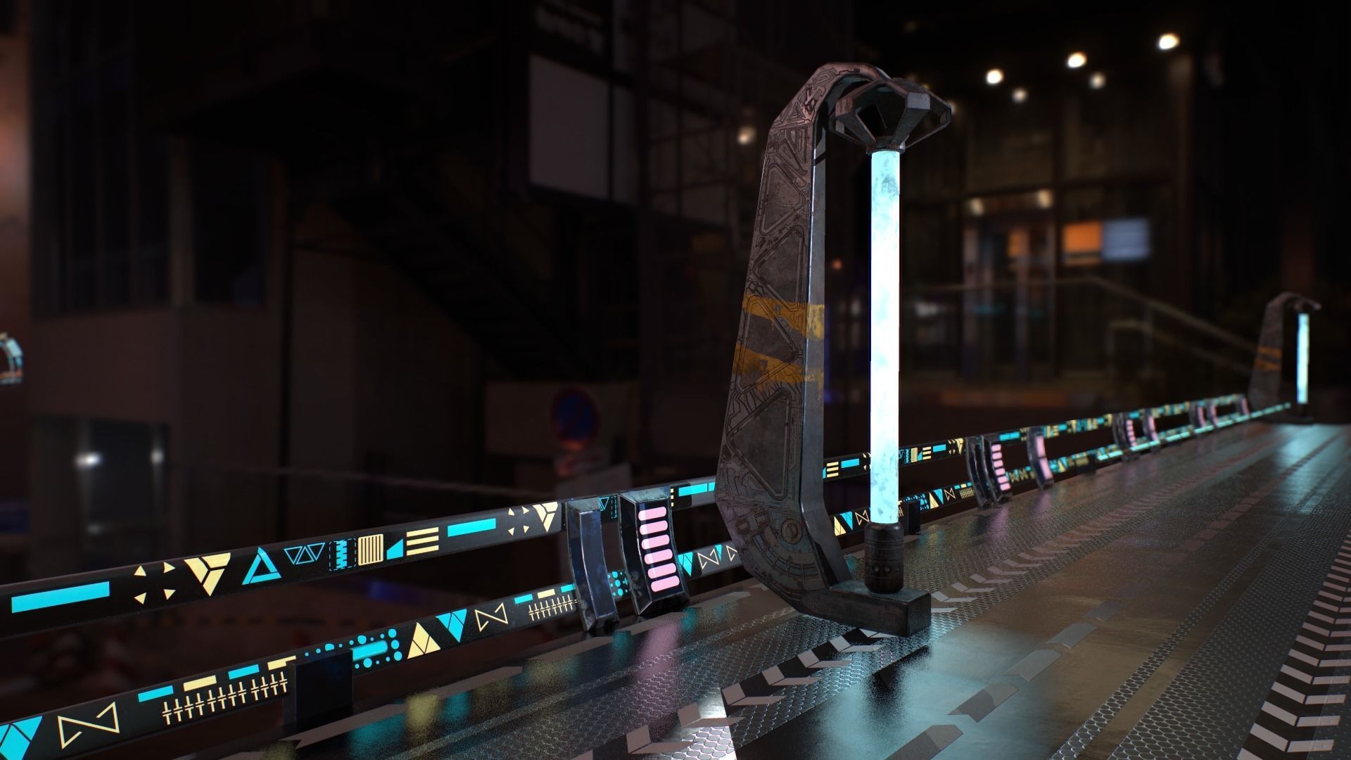 Sci Fi - Cyberpunk Street Light Low-poly 3D model_6