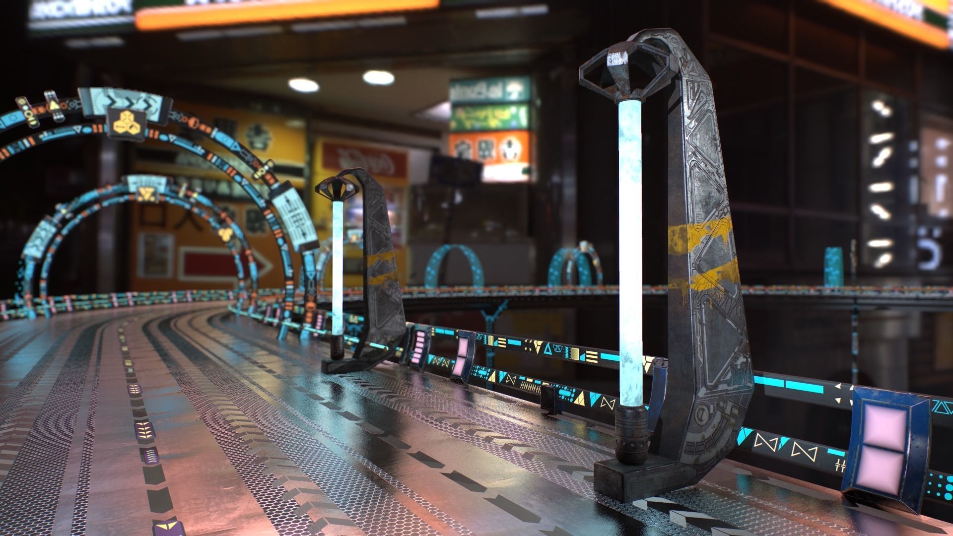 Sci Fi - Cyberpunk Street Light Low-poly 3D model_5