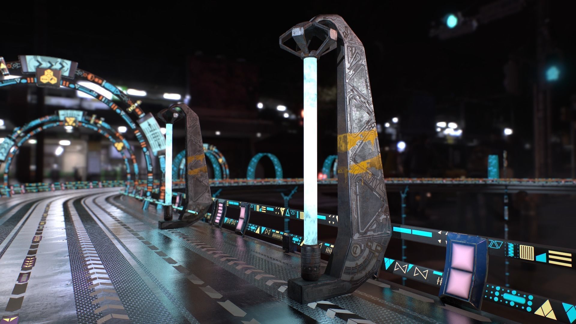 Sci Fi - Cyberpunk Street Light Low-poly 3D model_4