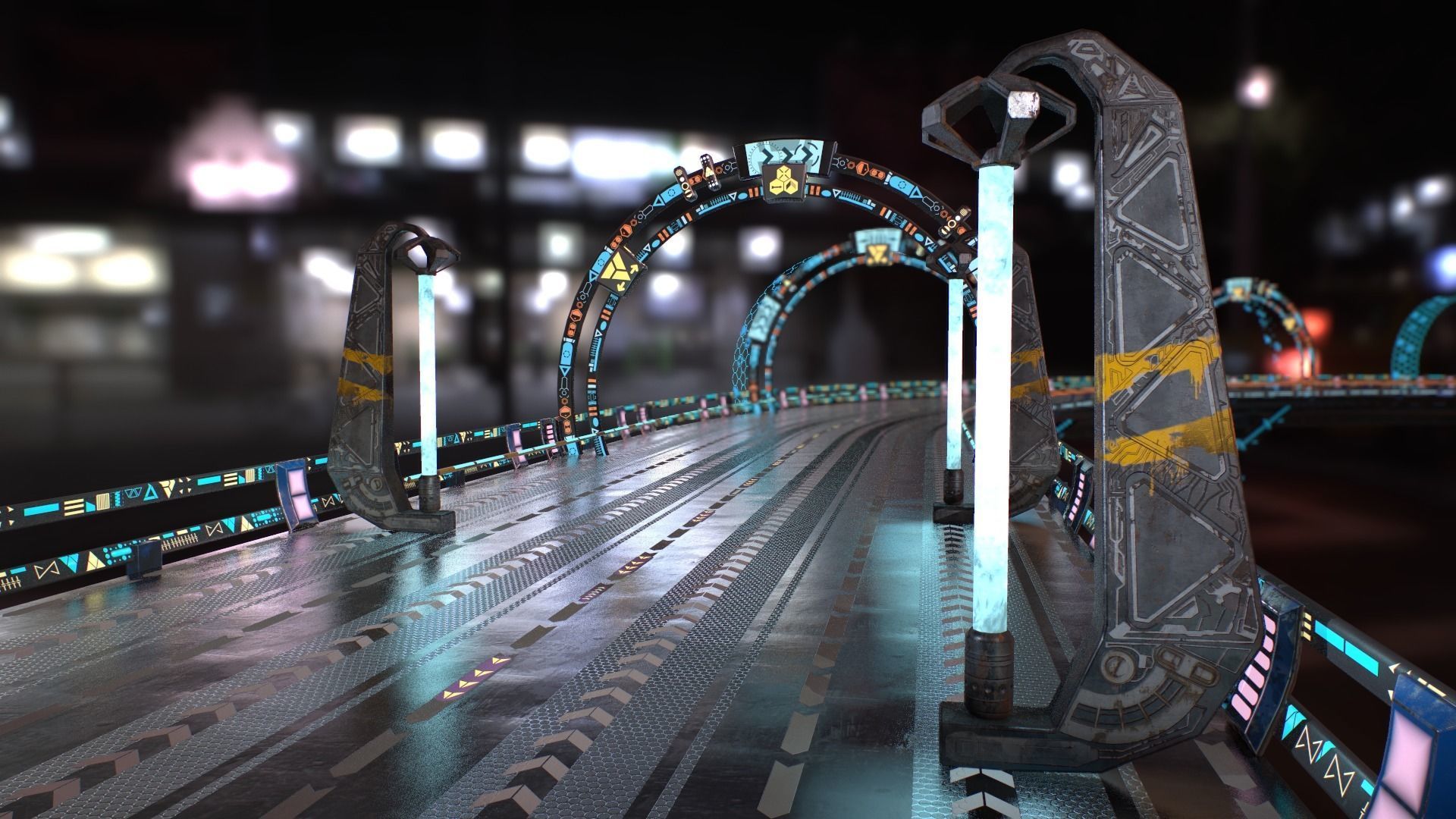 Sci Fi - Cyberpunk Street Light Low-poly 3D model_10