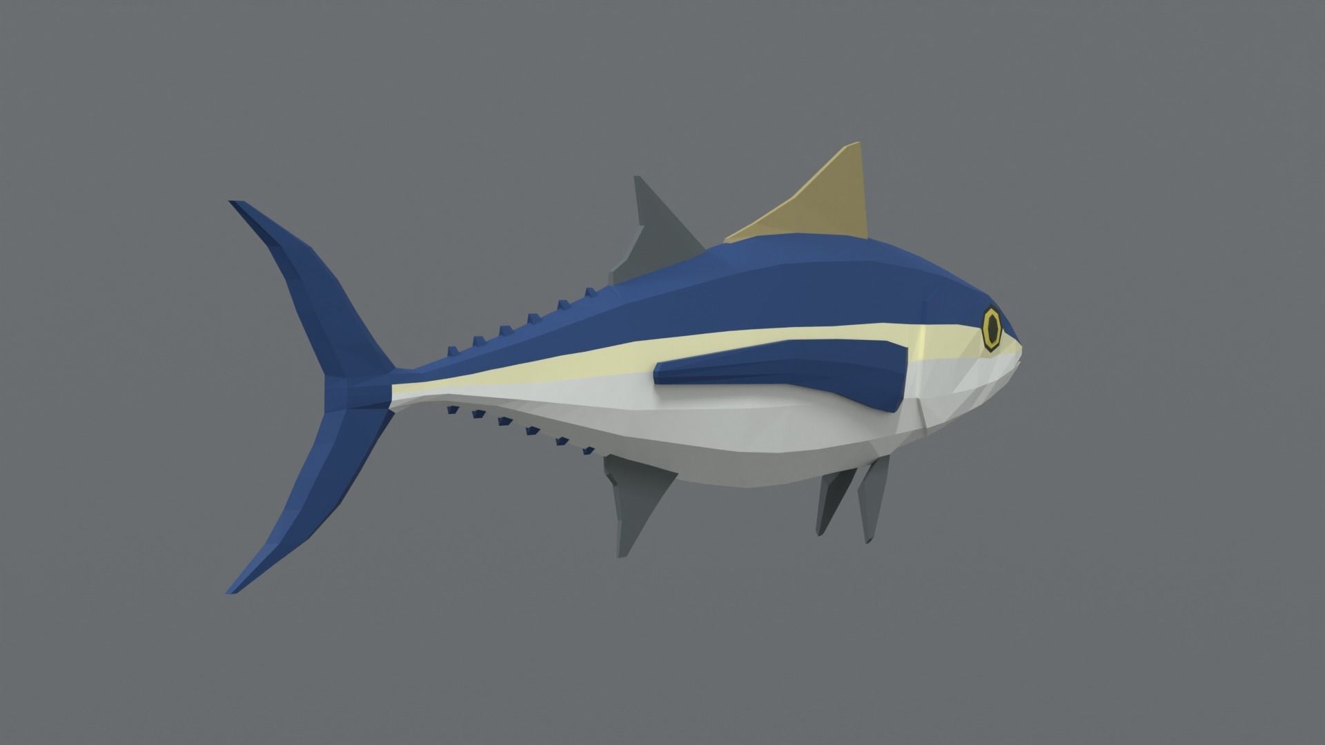 Low Poly Cartoon Tuna Fish Low-poly 3D model_4