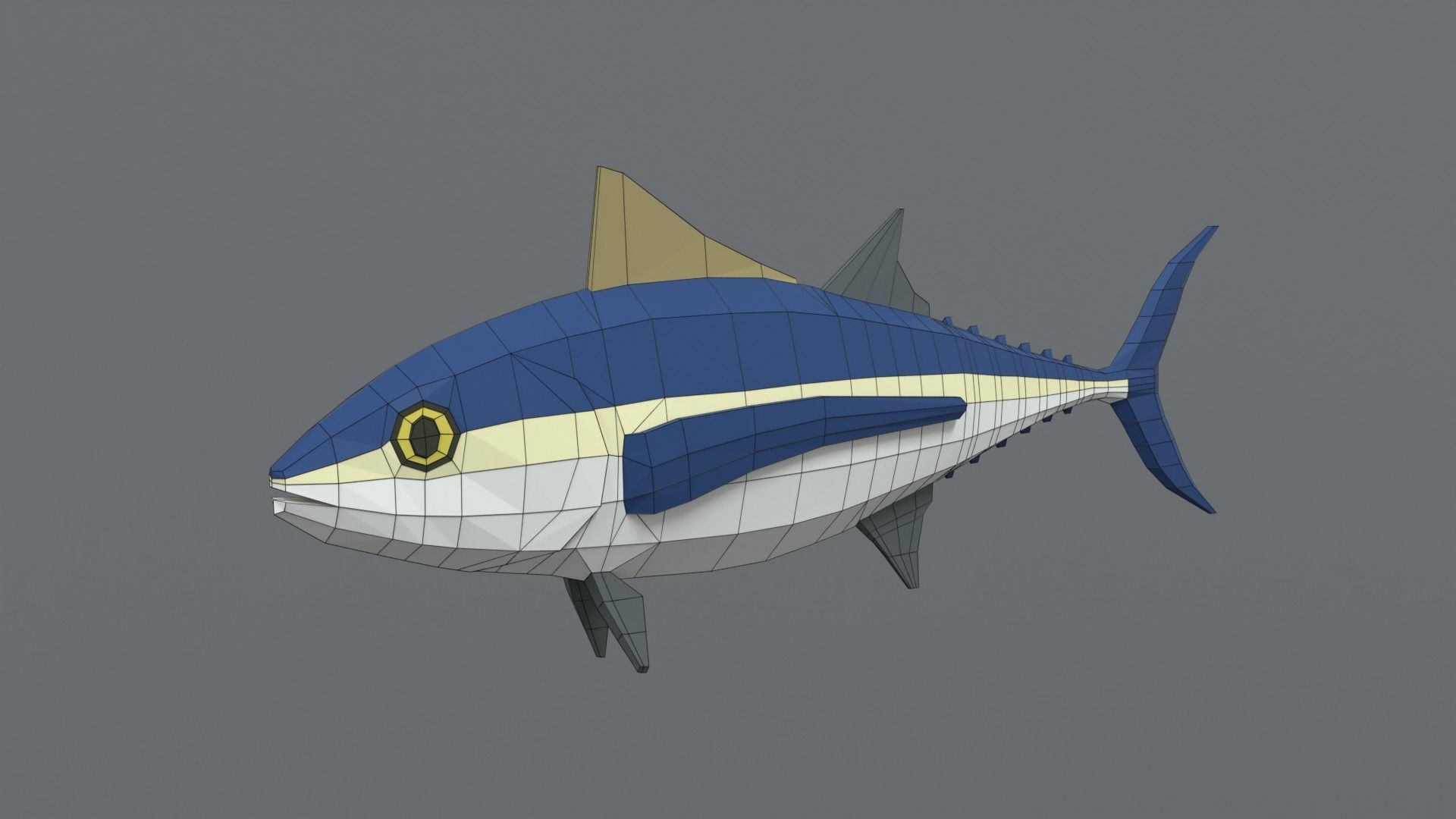 Low Poly Cartoon Tuna Fish Low-poly 3D model_12