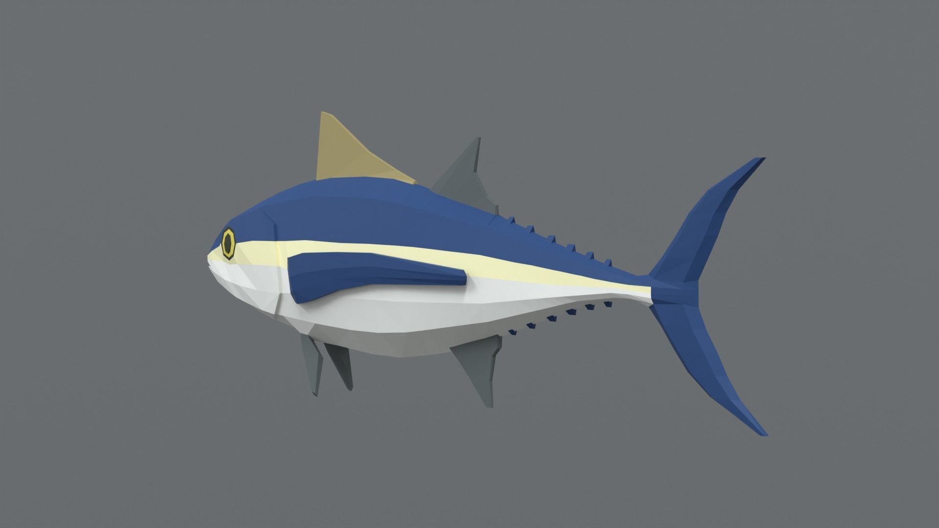 Low Poly Cartoon Tuna Fish Low-poly 3D model_2