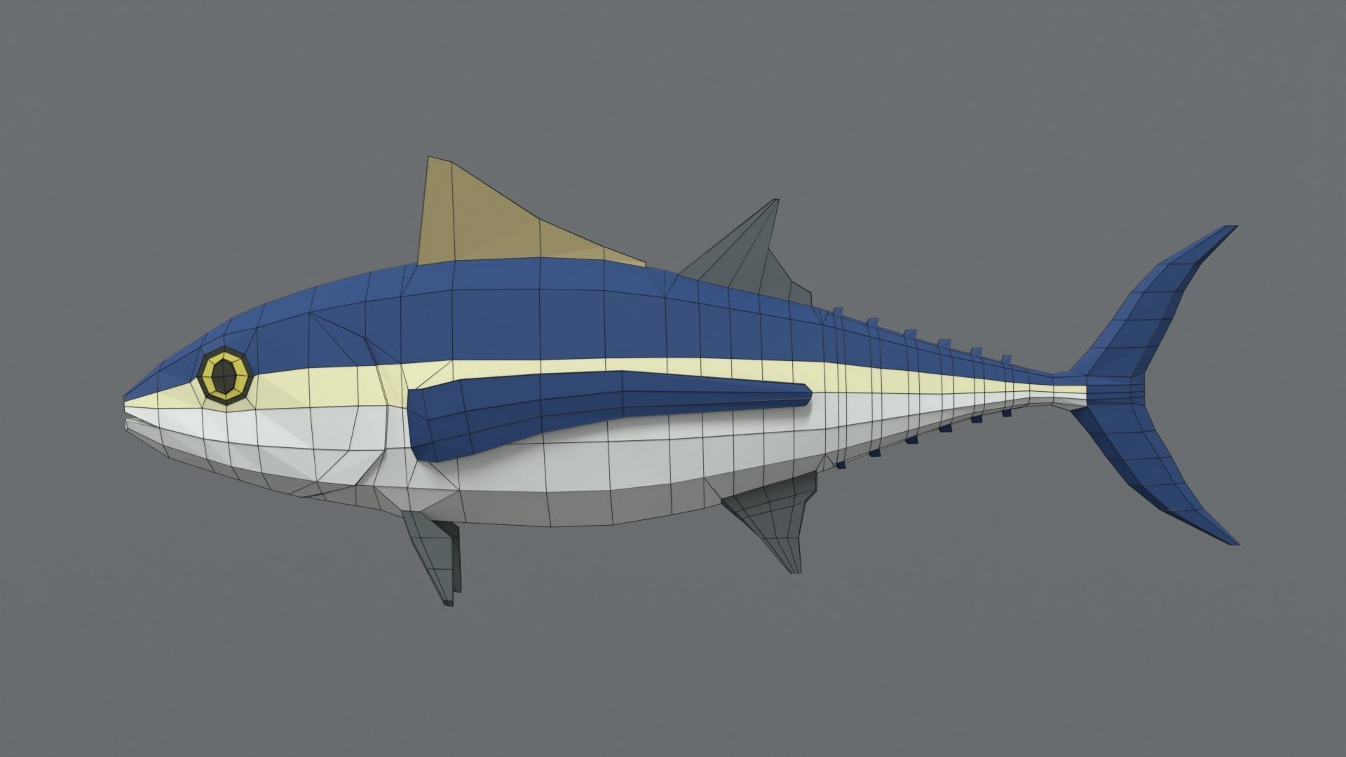 Low Poly Cartoon Tuna Fish Low-poly 3D model_10