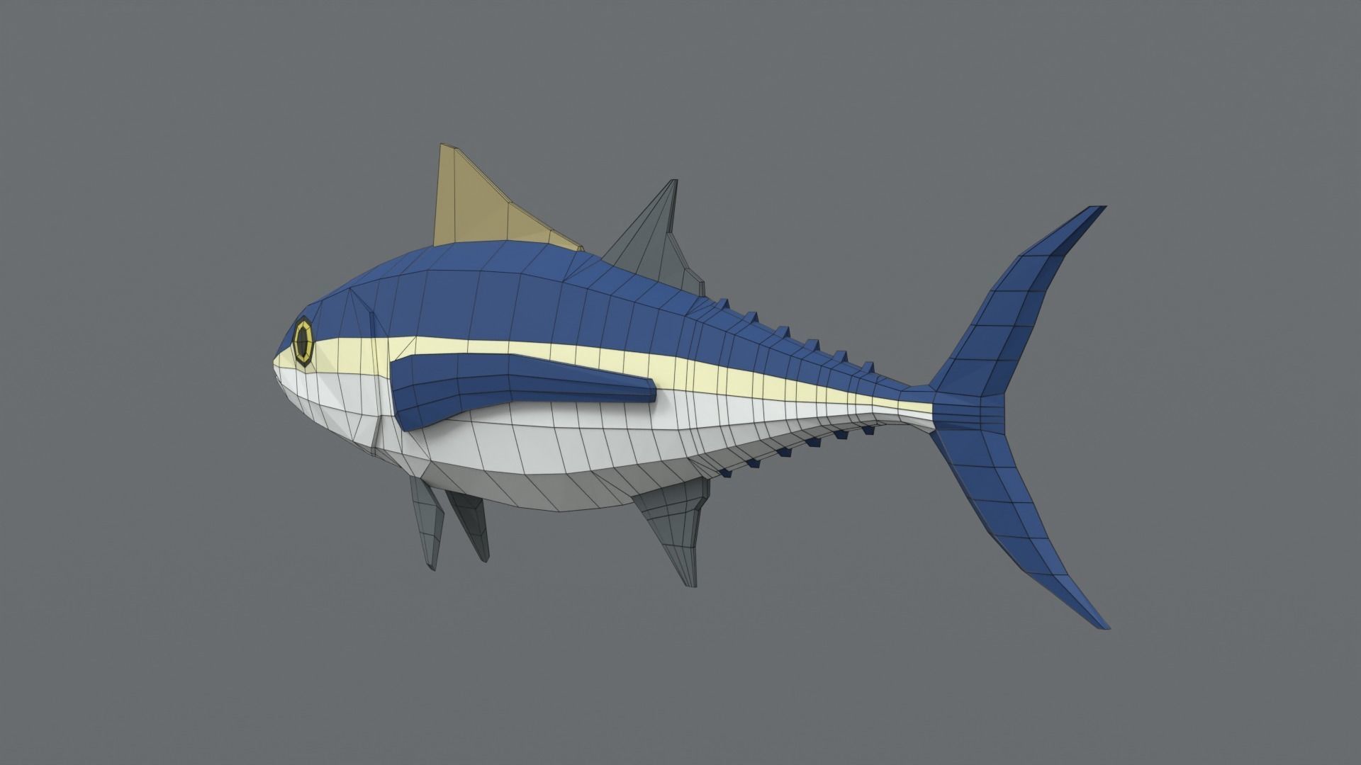 Low Poly Cartoon Tuna Fish Low-poly 3D model_13