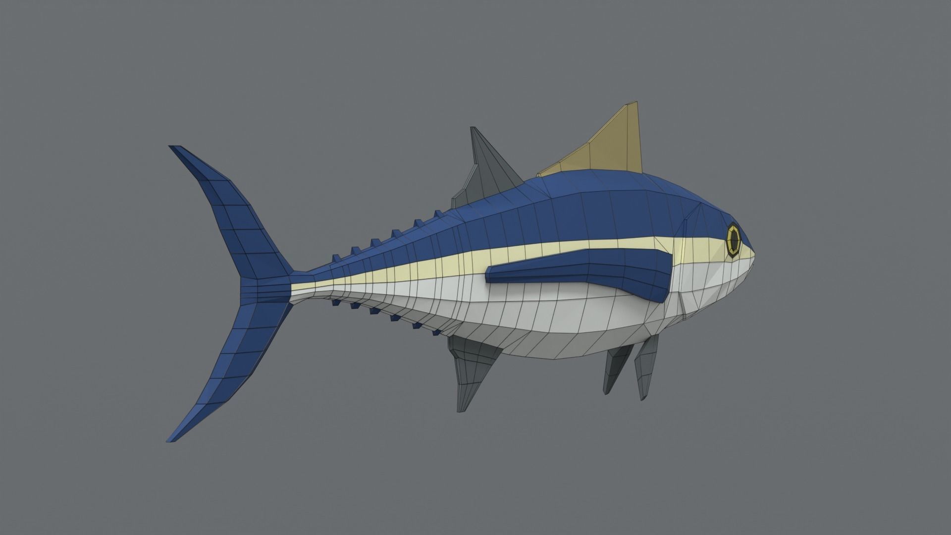 Low Poly Cartoon Tuna Fish Low-poly 3D model_9