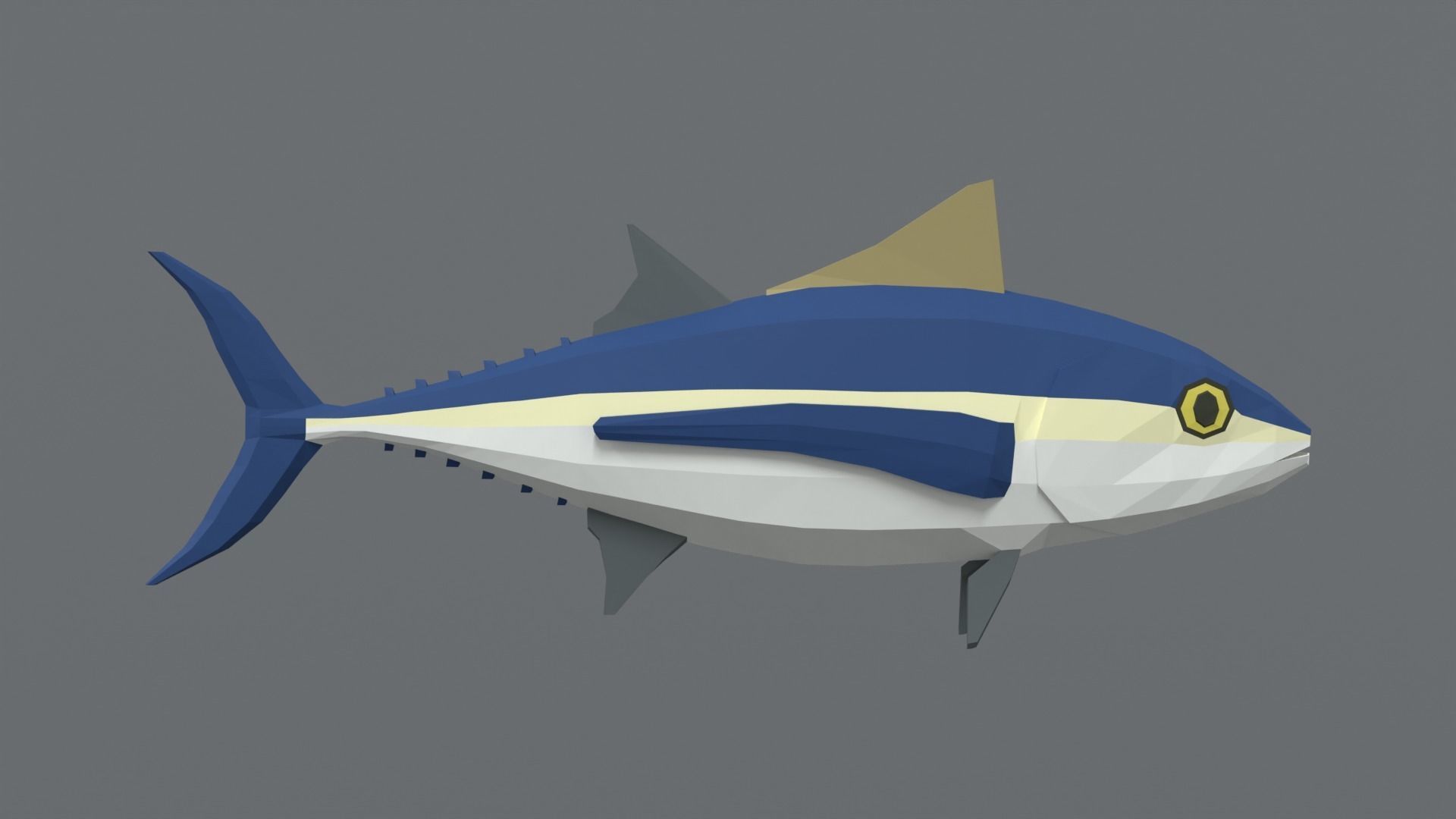 Low Poly Cartoon Tuna Fish Low-poly 3D model_7