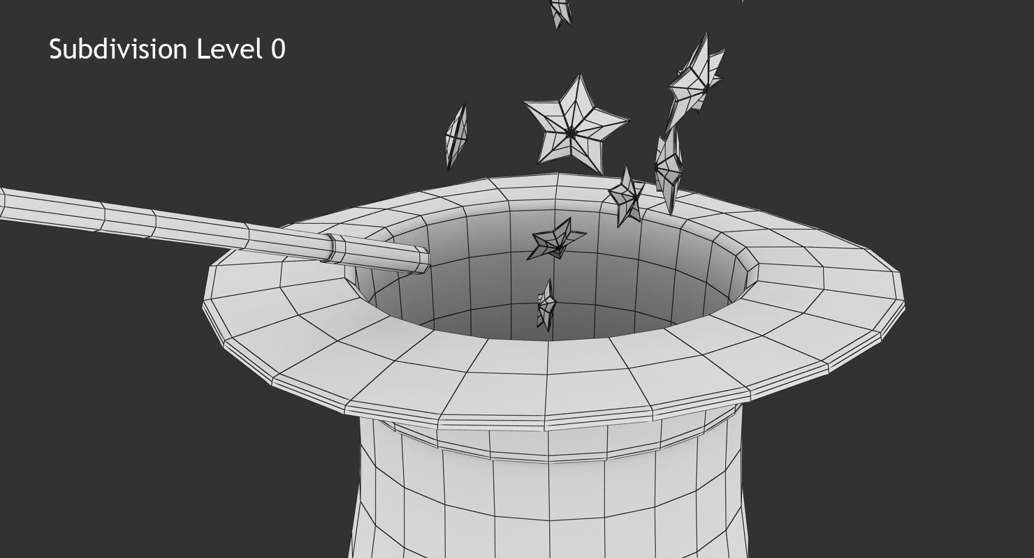 Magician Hat and Wand Low-poly 3D model_10