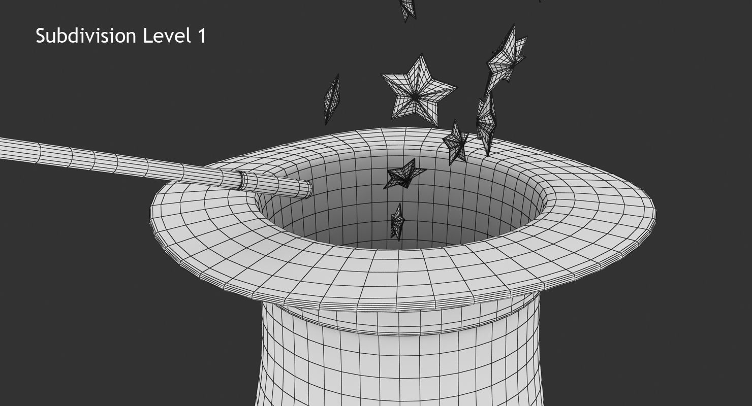 Magician Hat and Wand Low-poly 3D model_11