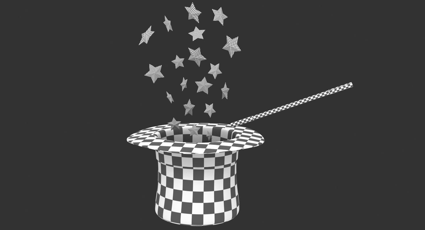 Magician Hat and Wand Low-poly 3D model_14