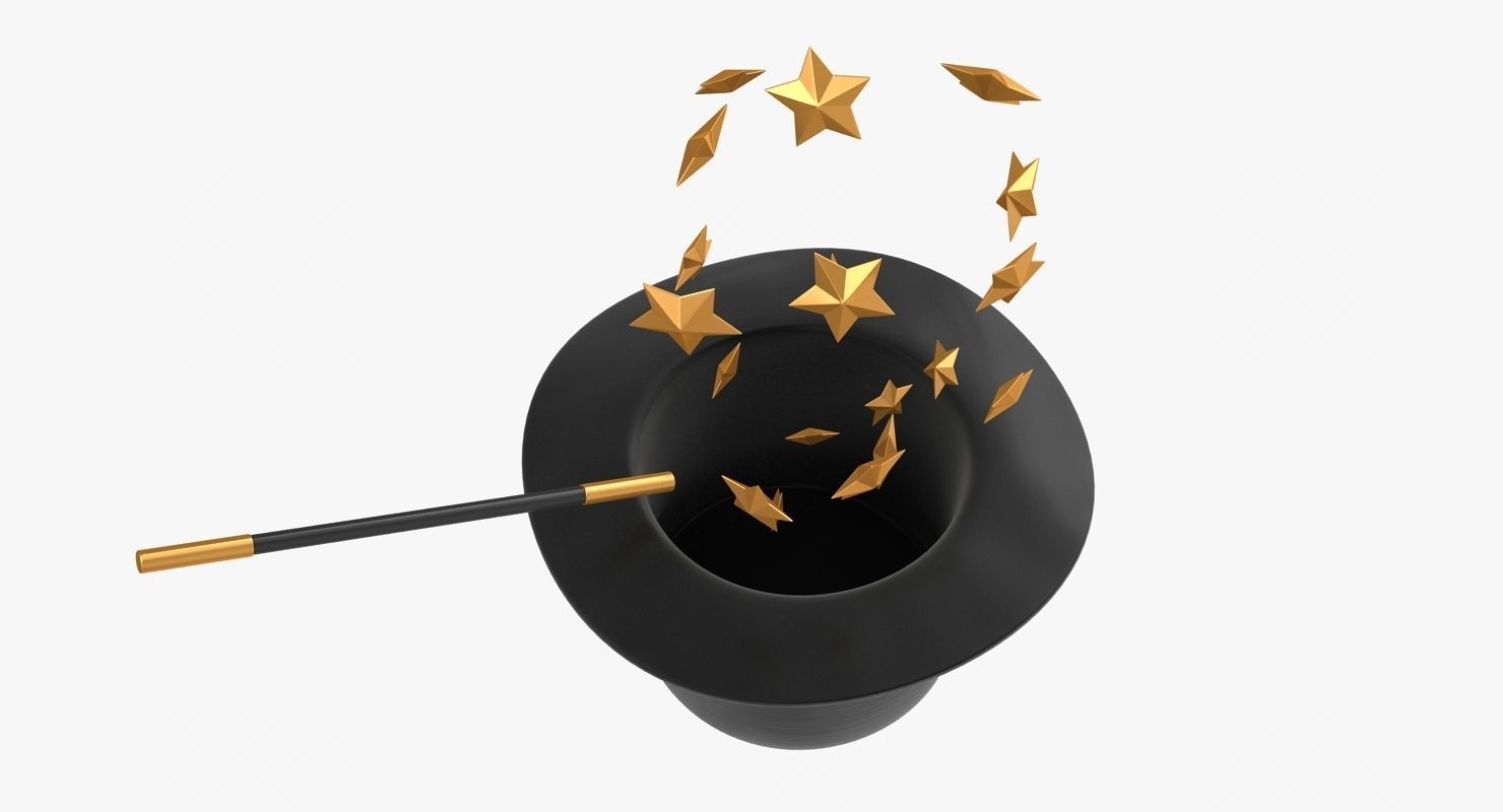 Magician Hat and Wand Low-poly 3D model_6