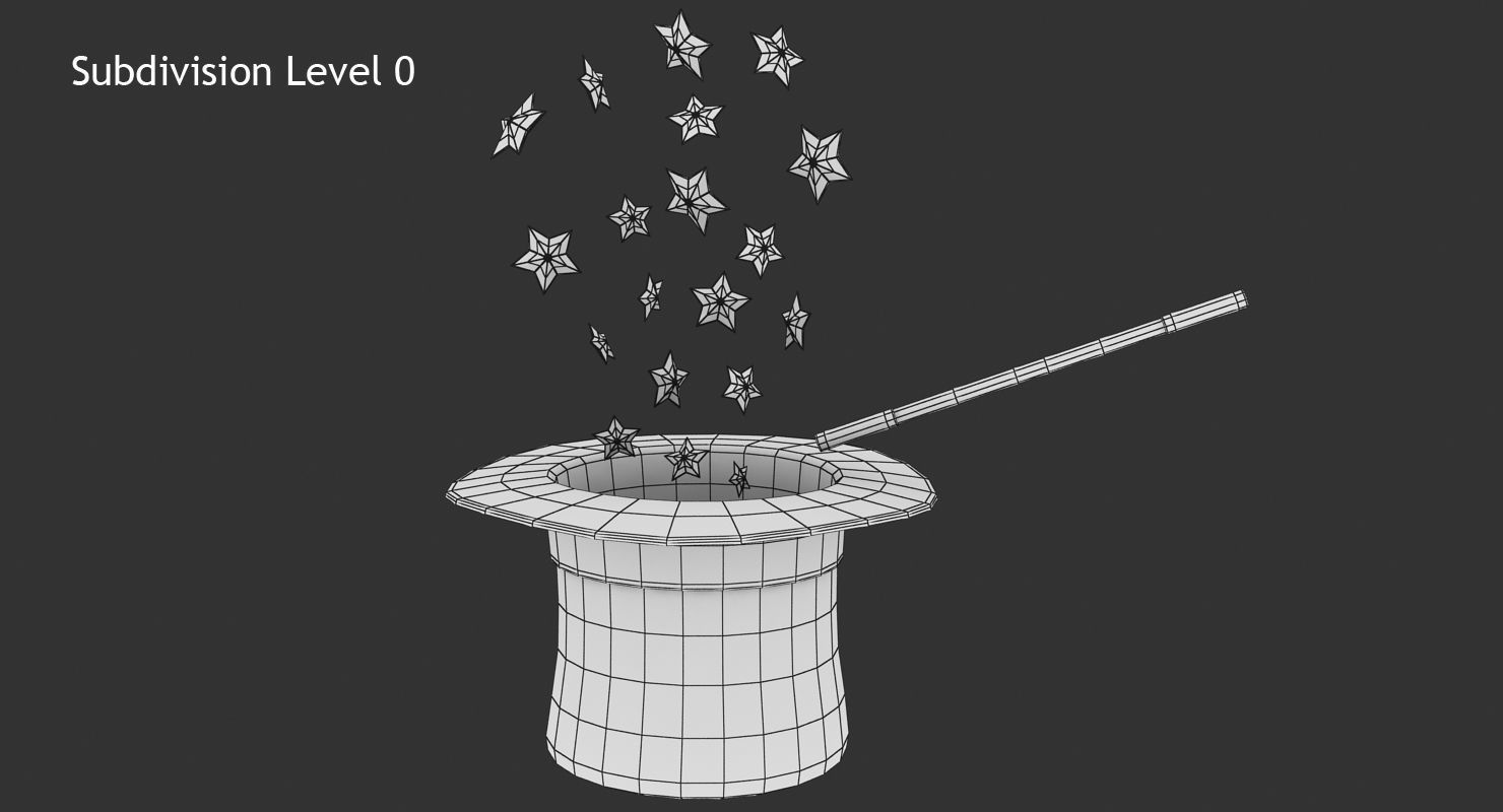 Magician Hat and Wand Low-poly 3D model_8