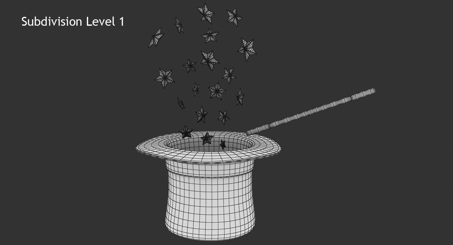 Magician Hat and Wand Low-poly 3D model_9