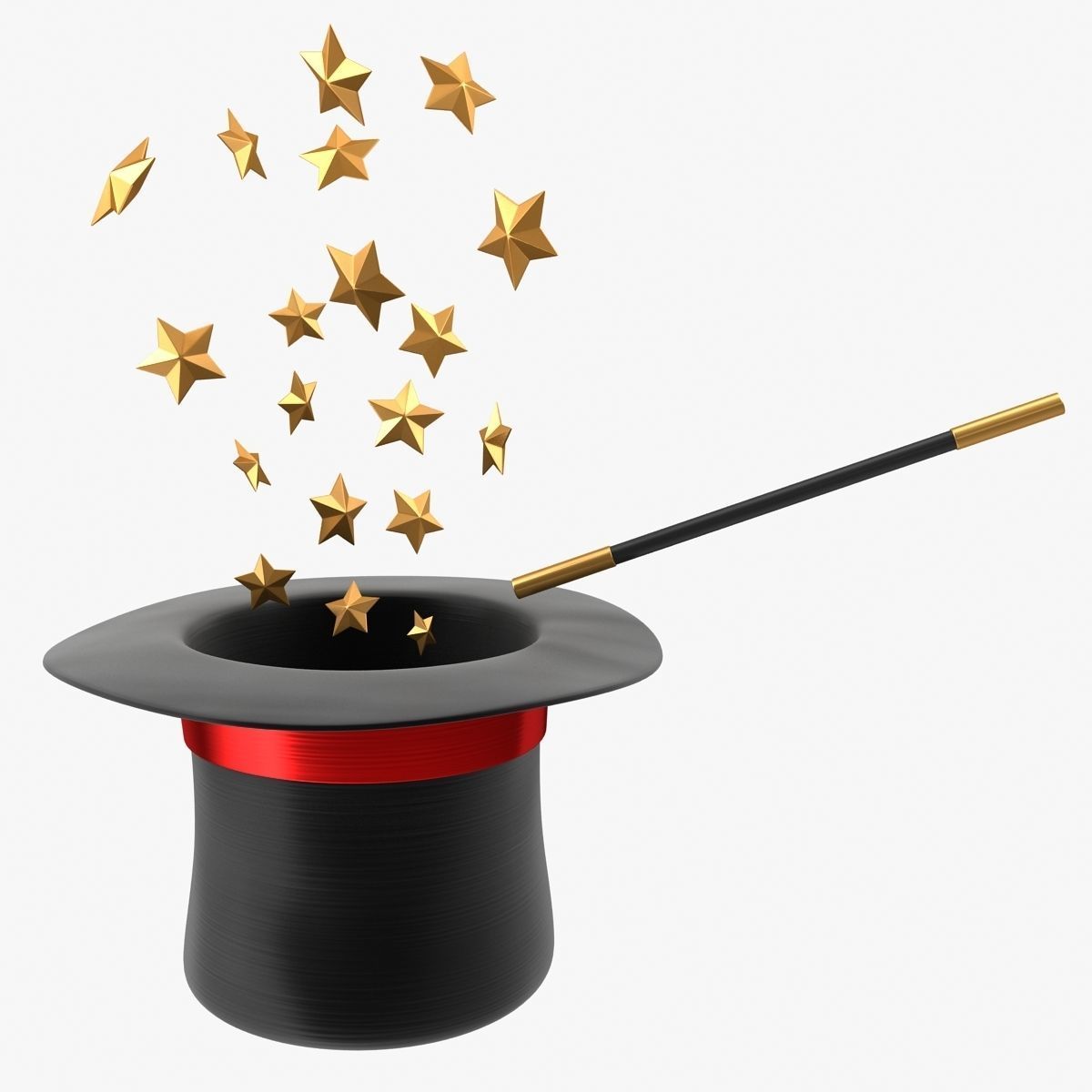 Magician Hat and Wand Low-poly 3D model_1