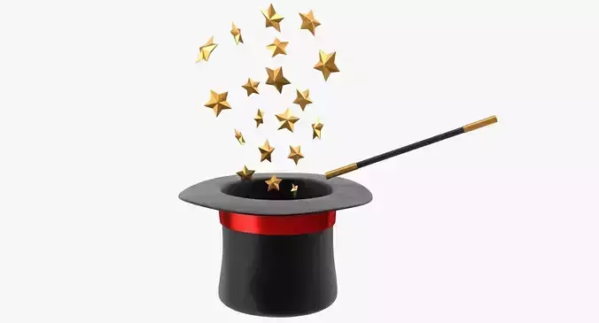 Magician Hat and Wand Low-poly 3D model