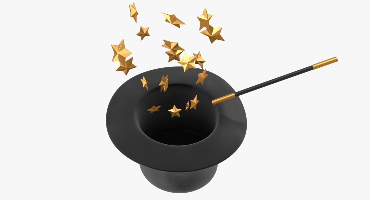 Magician Hat and Wand Low-poly 3D model_5