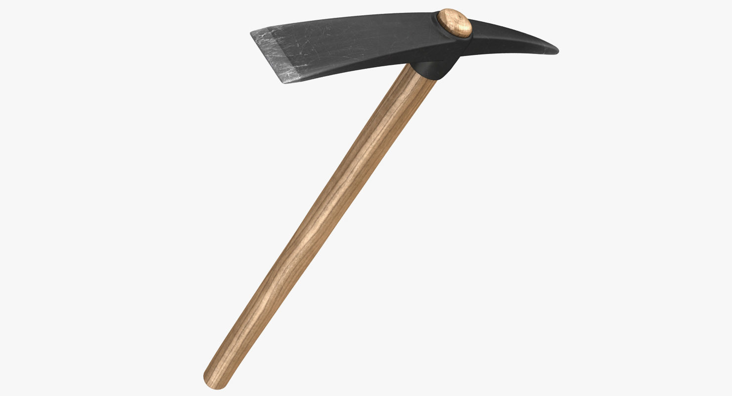 Pickaxe axe with wooden handle Low-poly 3D model_1