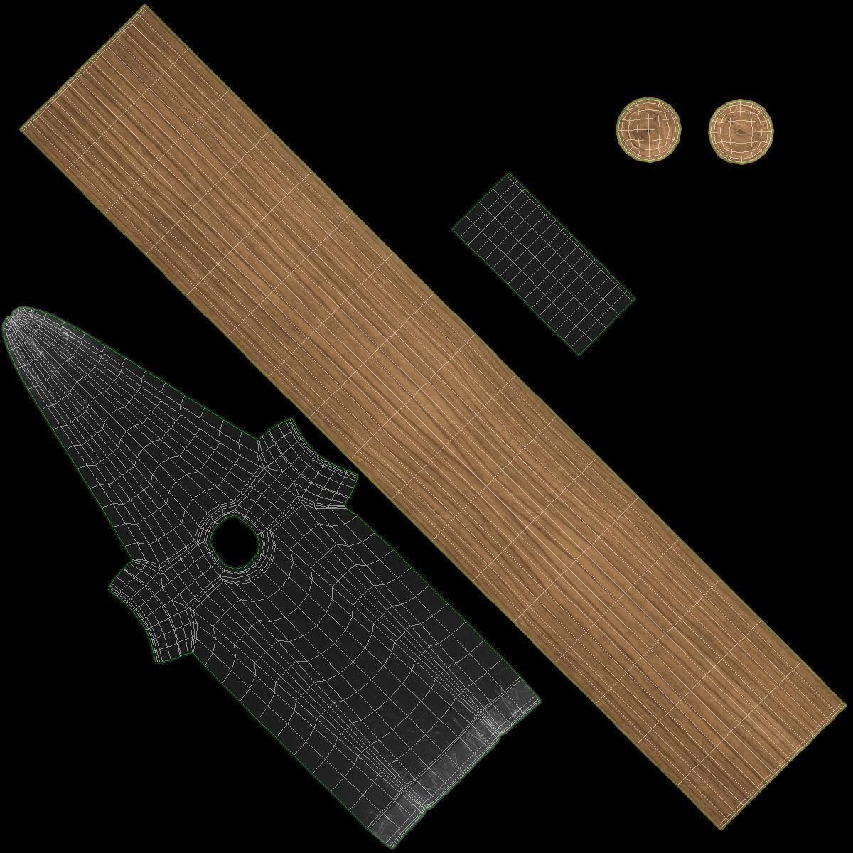 Pickaxe axe with wooden handle Low-poly 3D model_15