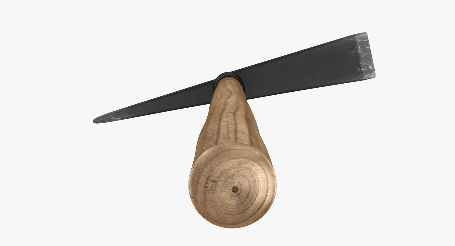Pickaxe axe with wooden handle Low-poly 3D model_6