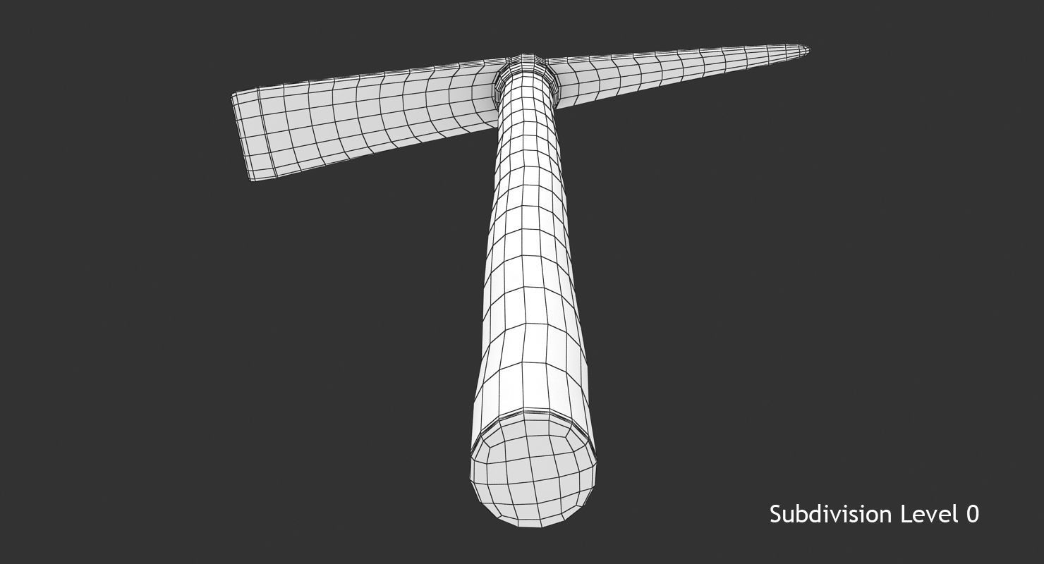 Pickaxe axe with wooden handle Low-poly 3D model_12