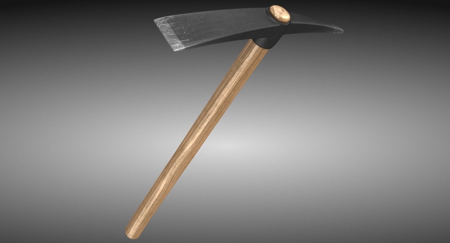Pickaxe axe with wooden handle Low-poly 3D model_2