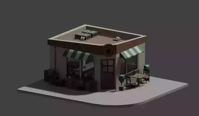 Low Poly Isometric Cafe
