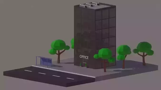 Low Poly Skyscraper Highrise Office Building Low-poly 3D model Low Poly Skyscraper Highrise Office Building Low-poly 3D model