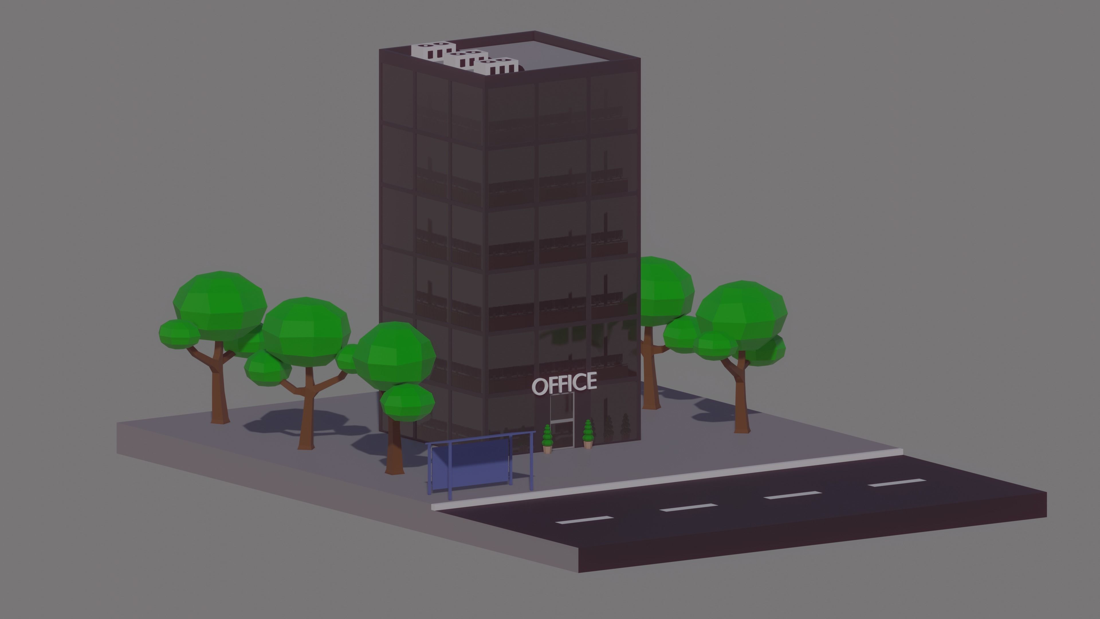 Low Poly Skyscraper Highrise Office Building Low-poly 3D model_1
