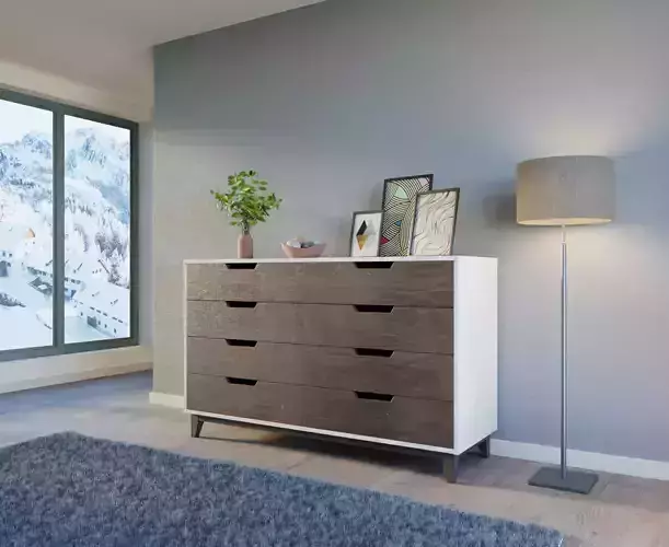 Drawer flowers in vase on table