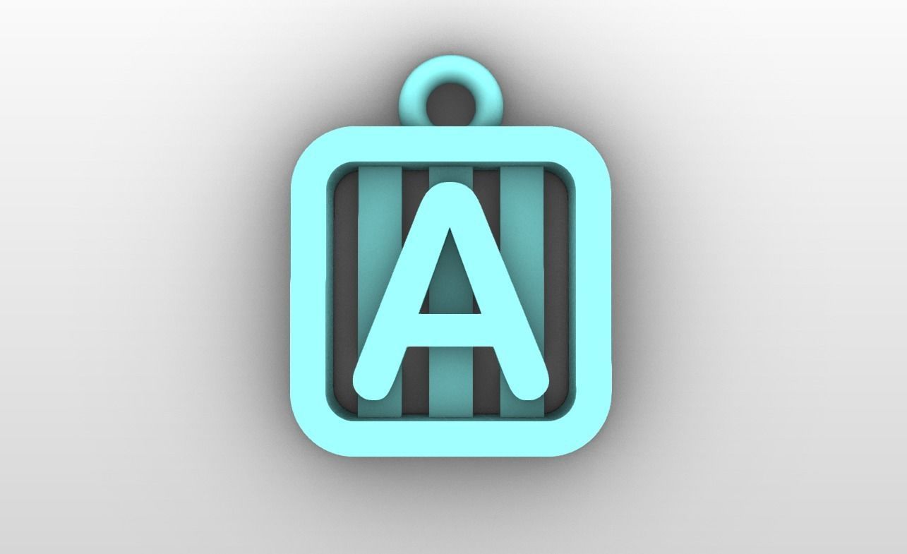 Initial letter charms  - alphabet A-Z - square frame 3D print model_2