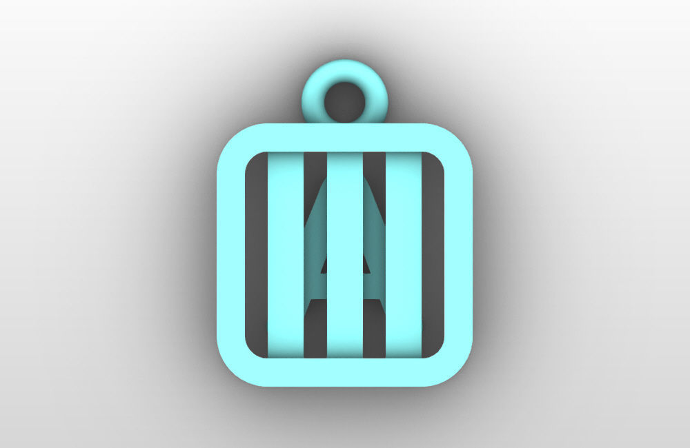 Initial letter charms  - alphabet A-Z - square frame 3D print model_28