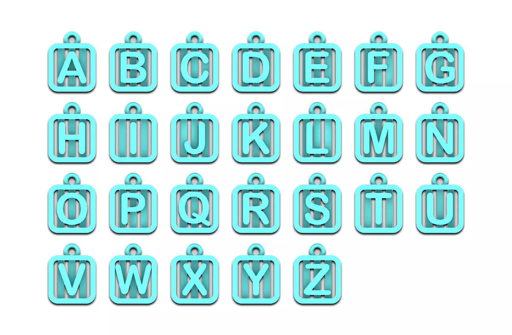 Initial letter charms  - alphabet A-Z - square frame 3D print model_0