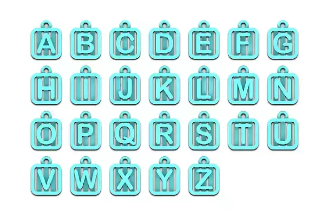 Initial letter charms  - alphabet A-Z - square frame