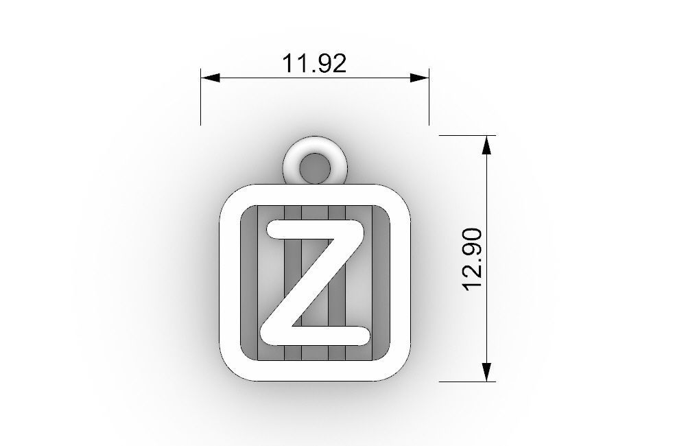 Initial letter charms  - alphabet A-Z - square frame 3D print model_30
