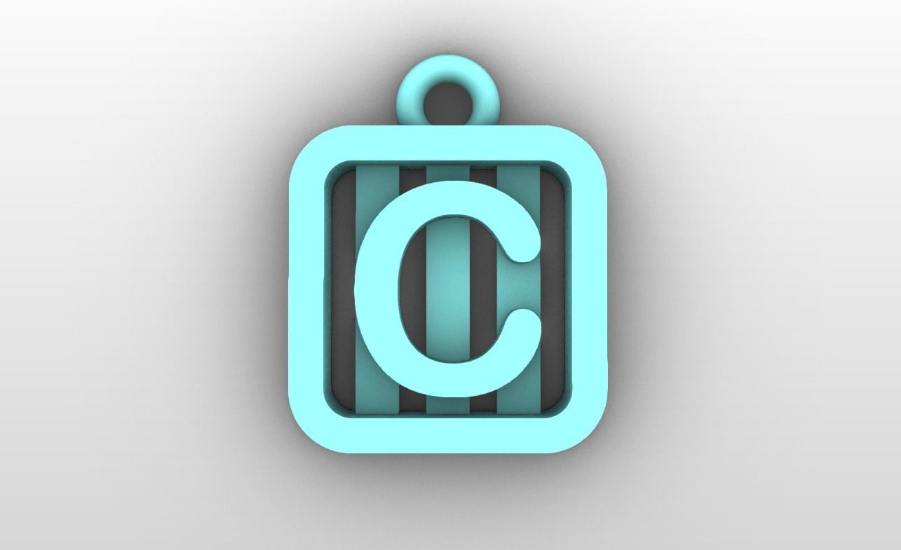 Initial letter charms  - alphabet A-Z - square frame 3D print model_4