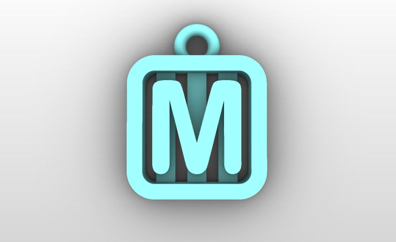 Initial letter charms  - alphabet A-Z - square frame 3D print model_14