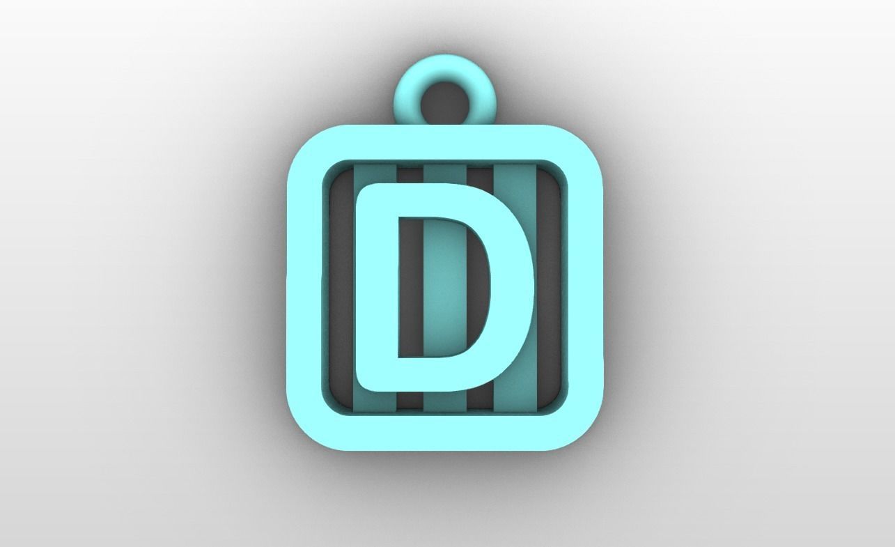 Initial letter charms  - alphabet A-Z - square frame 3D print model_5