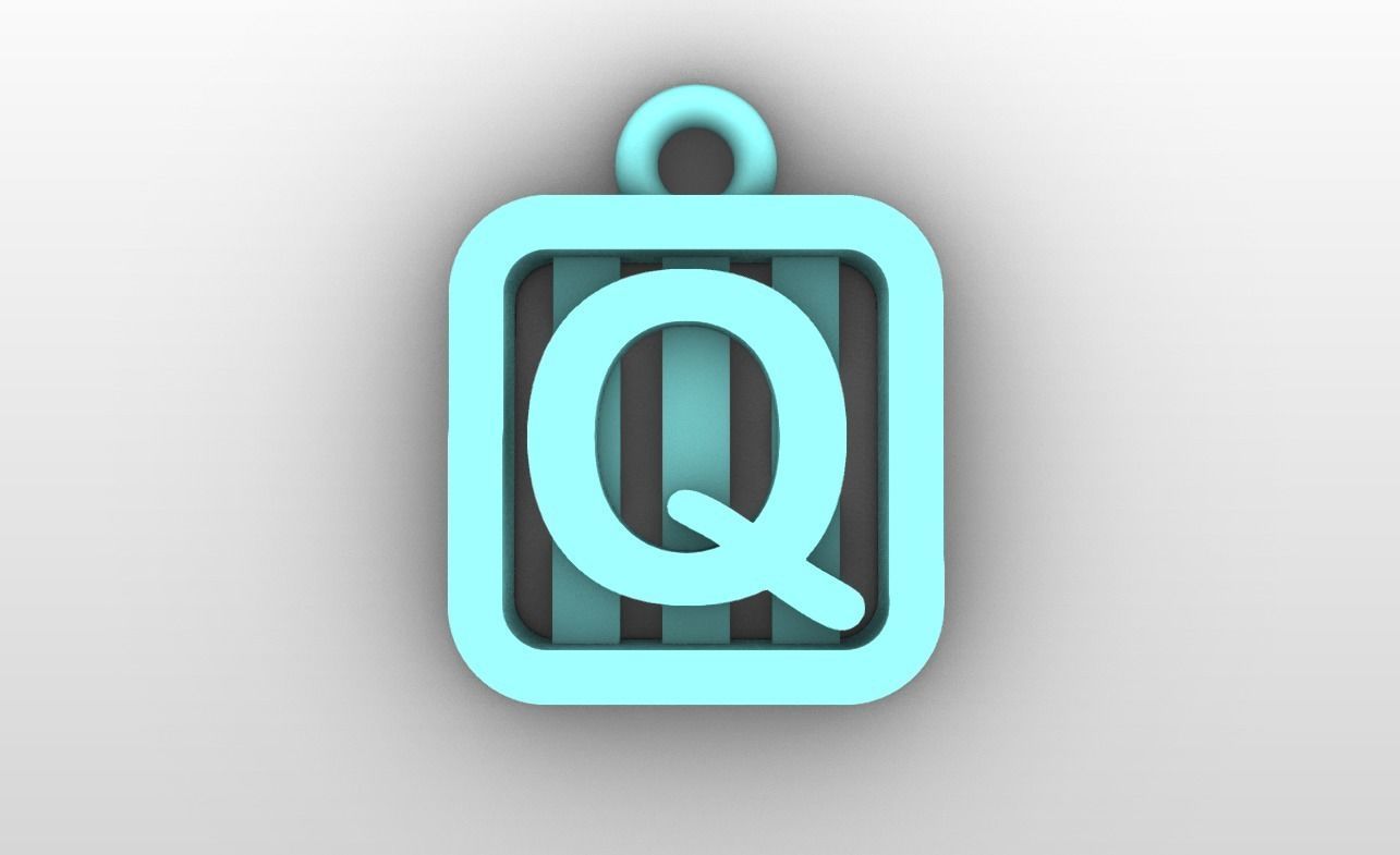 Initial letter charms  - alphabet A-Z - square frame 3D print model_18